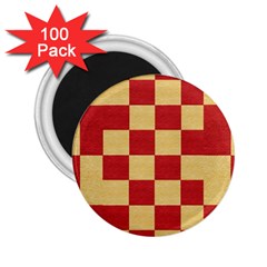 Fabric Geometric Red Gold Block 2 25  Magnets (100 Pack)  by Nexatart