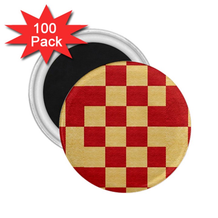 Fabric Geometric Red Gold Block 2.25  Magnets (100 pack) 