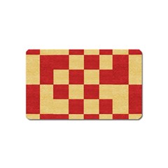 Fabric Geometric Red Gold Block Magnet (name Card) by Nexatart