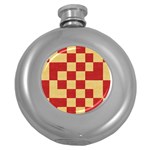 Fabric Geometric Red Gold Block Round Hip Flask (5 oz) Front