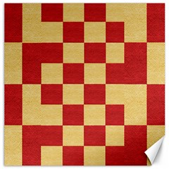 Fabric Geometric Red Gold Block Canvas 16  X 16   by Nexatart