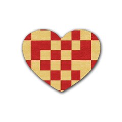 Fabric Geometric Red Gold Block Heart Coaster (4 Pack)  by Nexatart