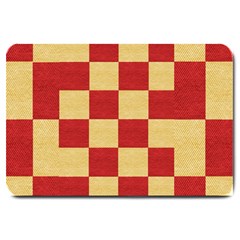 Fabric Geometric Red Gold Block Large Doormat  by Nexatart