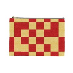 Fabric Geometric Red Gold Block Cosmetic Bag (large)  by Nexatart