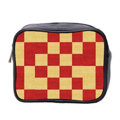 Fabric Geometric Red Gold Block Mini Toiletries Bag 2-side by Nexatart