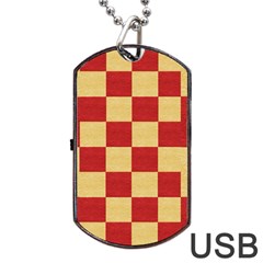 Fabric Geometric Red Gold Block Dog Tag Usb Flash (one Side) by Nexatart