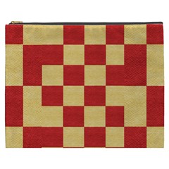 Fabric Geometric Red Gold Block Cosmetic Bag (xxxl)  by Nexatart