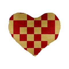 Fabric Geometric Red Gold Block Standard 16  Premium Heart Shape Cushions by Nexatart