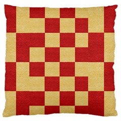 Fabric Geometric Red Gold Block Large Flano Cushion Case (one Side) by Nexatart