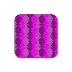 Fabric Textile Design Purple Pink Rubber Square Coaster (4 Pack) 