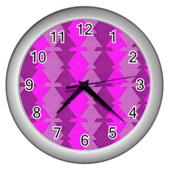 Fabric Textile Design Purple Pink Wall Clocks (silver)  by Nexatart