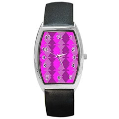 Fabric Textile Design Purple Pink Barrel Style Metal Watch by Nexatart