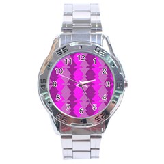 Fabric Textile Design Purple Pink Stainless Steel Analogue Watch