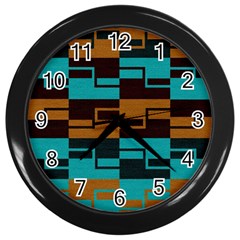 Fabric Textile Texture Gold Aqua Wall Clocks (black) by Nexatart