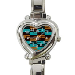 Fabric Textile Texture Gold Aqua Heart Italian Charm Watch by Nexatart