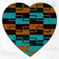 Fabric Textile Texture Gold Aqua Jigsaw Puzzle (heart) by Nexatart