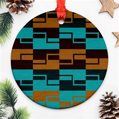 Fabric Textile Texture Gold Aqua Round Ornament (two Sides) by Nexatart