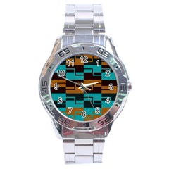 Fabric Textile Texture Gold Aqua Stainless Steel Analogue Watch by Nexatart