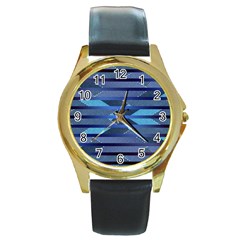 Fabric Texture Alternate Direction Round Gold Metal Watch by Nexatart