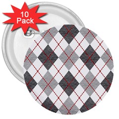 Fabric Texture Argyle Design Grey 3  Buttons (10 Pack) 