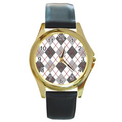 Fabric Texture Argyle Design Grey Round Gold Metal Watch by Nexatart