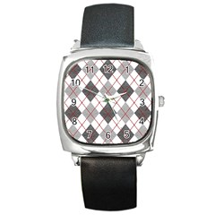 Fabric Texture Argyle Design Grey Square Metal Watch by Nexatart