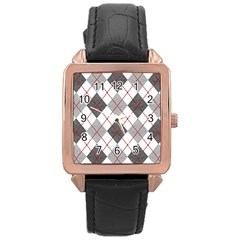 Fabric Texture Argyle Design Grey Rose Gold Leather Watch  by Nexatart