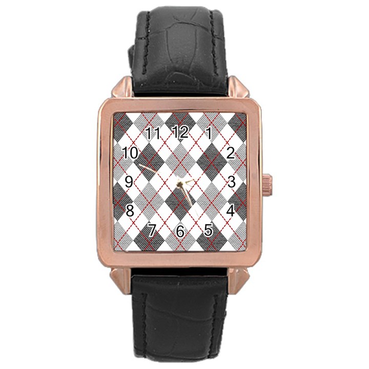 Fabric Texture Argyle Design Grey Rose Gold Leather Watch 