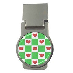 Fabric Texture Hearts Checkerboard Money Clips (round)  by Nexatart