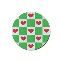 Fabric Texture Hearts Checkerboard Rubber Round Coaster (4 Pack) 