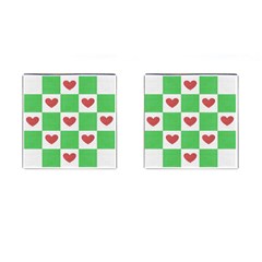 Fabric Texture Hearts Checkerboard Cufflinks (square) by Nexatart