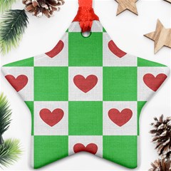 Fabric Texture Hearts Checkerboard Star Ornament (two Sides) by Nexatart