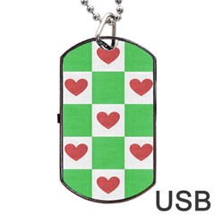 Fabric Texture Hearts Checkerboard Dog Tag Usb Flash (two Sides) by Nexatart