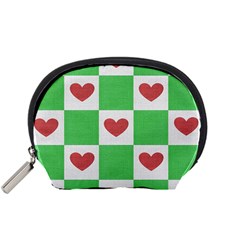 Fabric Texture Hearts Checkerboard Accessory Pouches (small)  by Nexatart