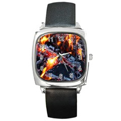 Fire Embers Flame Heat Flames Hot Square Metal Watch by Nexatart