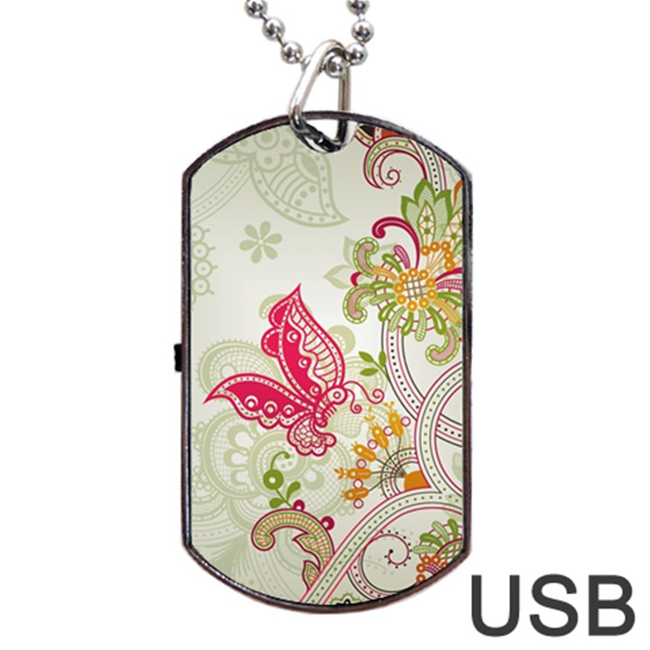 Floral Pattern Background Dog Tag USB Flash (One Side)