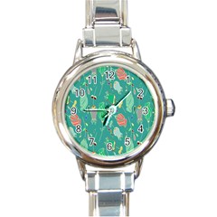 Floral Elegant Background Round Italian Charm Watch