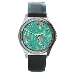 Floral Elegant Background Round Metal Watch