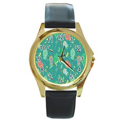 Floral Elegant Background Round Gold Metal Watch by Nexatart