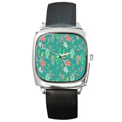 Floral Elegant Background Square Metal Watch by Nexatart