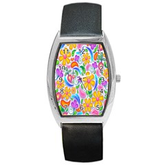 Floral Paisley Background Flower Barrel Style Metal Watch by Nexatart