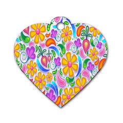 Floral Paisley Background Flower Dog Tag Heart (one Side) by Nexatart