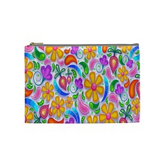 Floral Paisley Background Flower Cosmetic Bag (medium)  by Nexatart