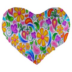 Floral Paisley Background Flower Large 19  Premium Heart Shape Cushions by Nexatart