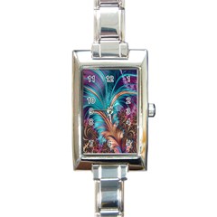 Feather Fractal Artistic Design Rectangle Italian Charm Watch