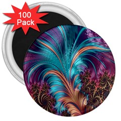 Feather Fractal Artistic Design 3  Magnets (100 pack)