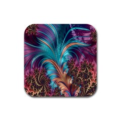 Feather Fractal Artistic Design Rubber Square Coaster (4 pack) 