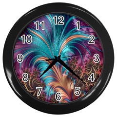 Feather Fractal Artistic Design Wall Clocks (black) by Nexatart