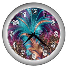 Feather Fractal Artistic Design Wall Clocks (Silver) 