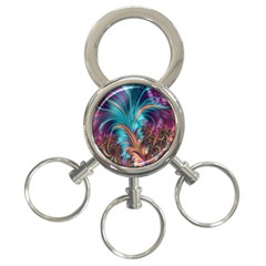 Feather Fractal Artistic Design 3-Ring Key Chains